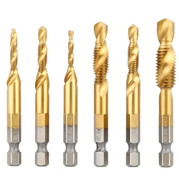 

THGS 6 Pcs/set HSS 6542 Titanium Coated Drill Bits Hex Shank Spiral Tap M3-M10