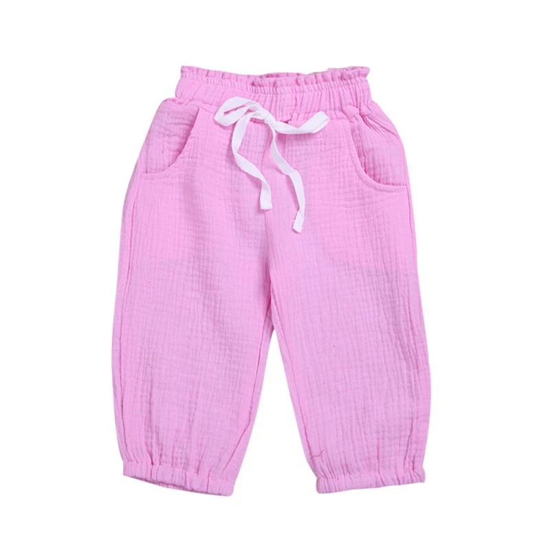 Летние модные детские длинные штаны для девочек повседневные однотонные Хлопковые Штаны с рисунком комаров От 6 месяцев до 4 лет