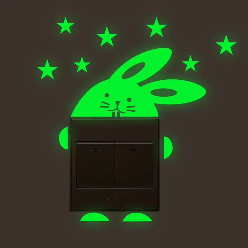 Cute Rabbit Luminous Switch Panel Stickers For Home Living Room Decoration Glow Fluorescent Vinyl In The Dark Mural Wall Decor