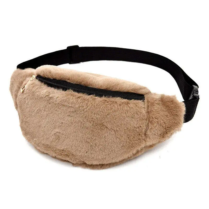 

Women Girls Fashion Soft Touch Faux Fur Waist Pack Belt Zipper Panny Pack Crossbody Chest Bag