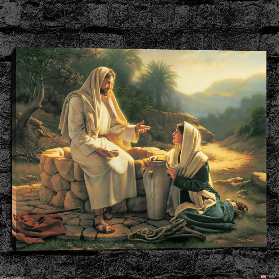 

Jesus and The Samaritan Woman Canvas Painting Living Room Home Decor Modern Mural Art Oil Painting