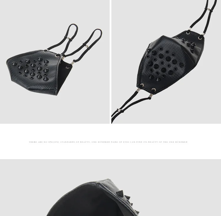 Hanging Ears Rocking Serpentine Punk Motorcycle PU Leather Mouth Muffle Mask Dust Leash Restraints  (4)