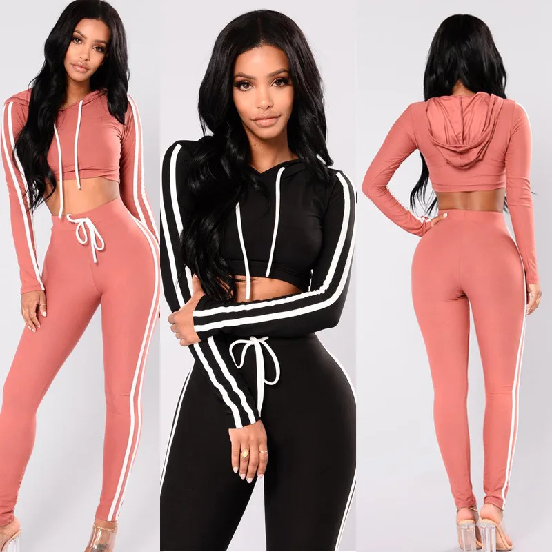 

Spring Autumn Athletic Women Sport Gym Tracksuit Lumbar High Waist Hooded+leggings Long Sleeve Fitness Mujer Jogging Workout 2pc