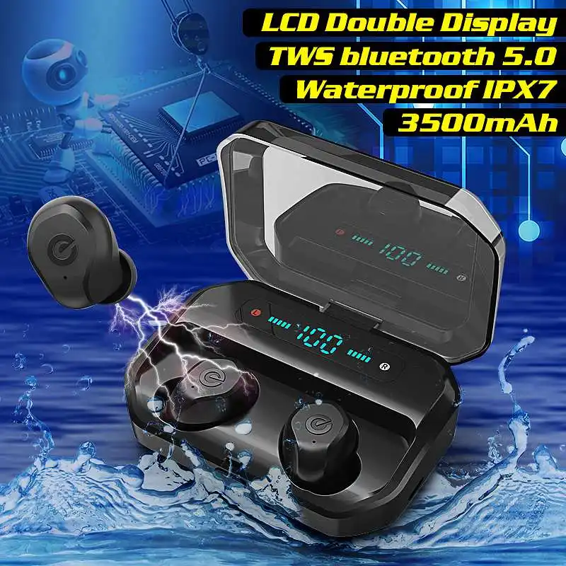 

CVC 8.0 bluetooth 5.0 TWS Wireless Earbuds Smart for Touch IPX7 Waterproof Stereo Earphone with 3500mAh Charging Box Power Bank