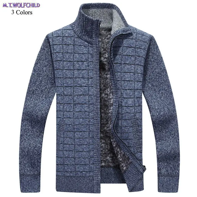 Mens sweaters New long sleeve mens stand-collar Cashmere thick knitted sweaters casual mens plaid knitted coats fashion mens 3XL