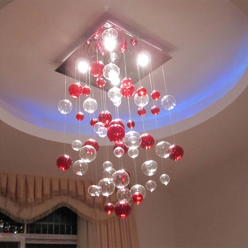 

New Modern Romantic Transparent Red Bubble Ceiling Lighting LED GU10 Bulbs Light Fixture Flush Mount Lamp LD120