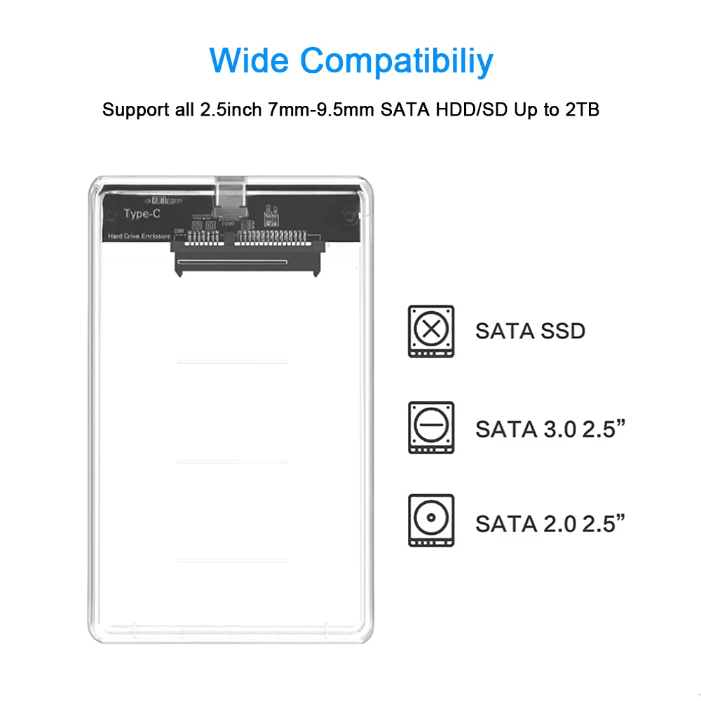 CHIPAL прозрачный 2,5 дюймовый HDD SSD чехол Sata для USB 3,1 type C адаптер бесплатно 5 Гбит/с Корпус жесткого диска Поддержка 2 ТБ UASP