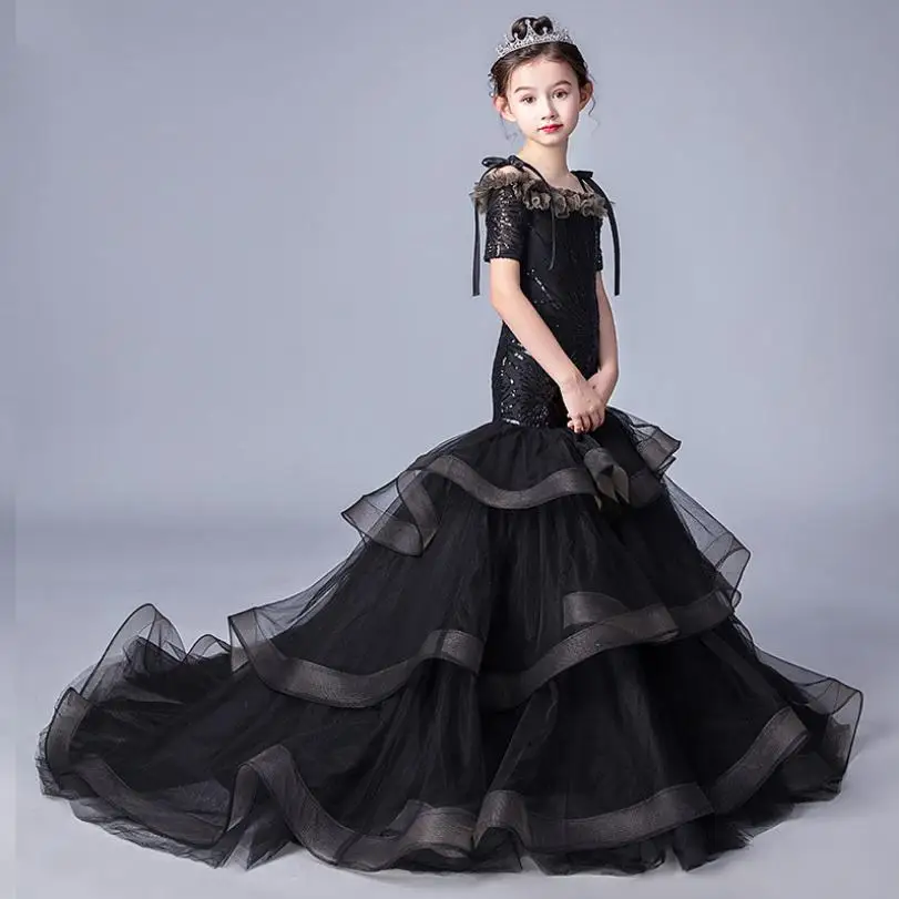

Children's Ball Gown Baby Girls Clothes High-end Catwalk Princess Dress Shoulderless Trailing Evening Dress Party Costume Y681