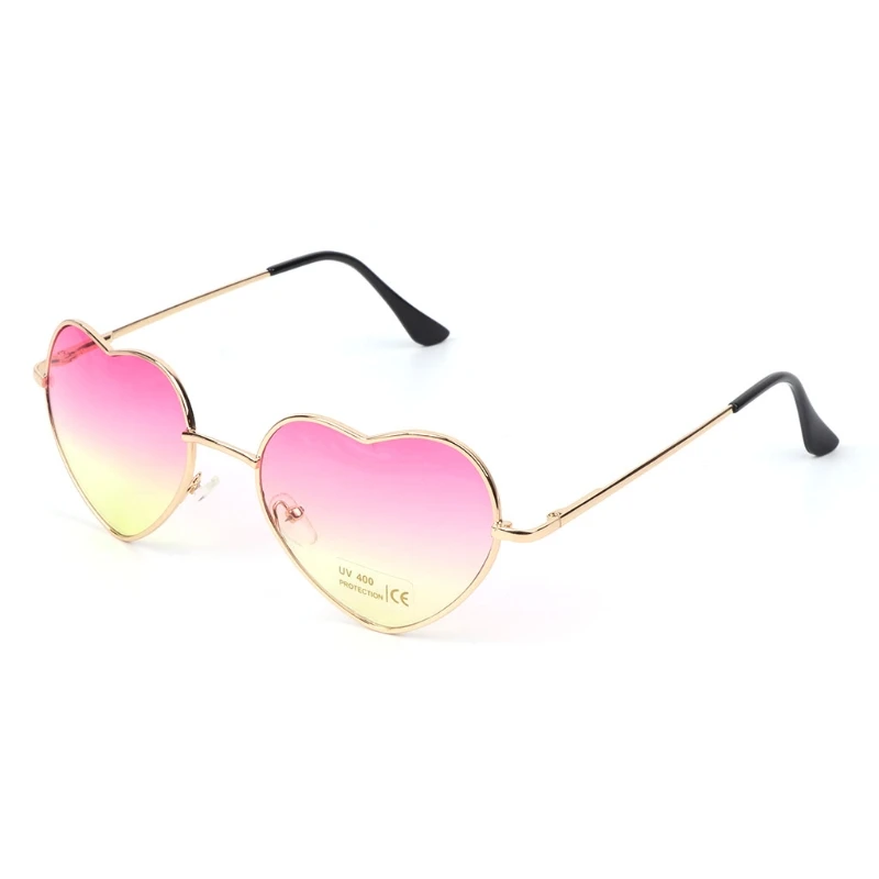 Heart Shape Fashion Novelty Sunglasses Metal Golden Frame Reflective Mirror Colorful Lens Female