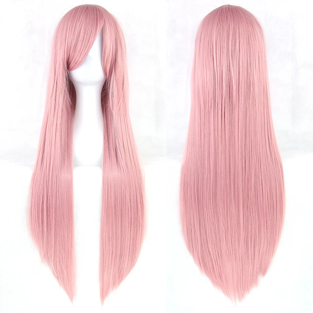 Online Soowee 24 Warna 80 cm Panjang Rambut Wig untuk Wanita Tahan Panas Serat Sintetis Sopak Pink Abu abu Lurus Cosplay Wig