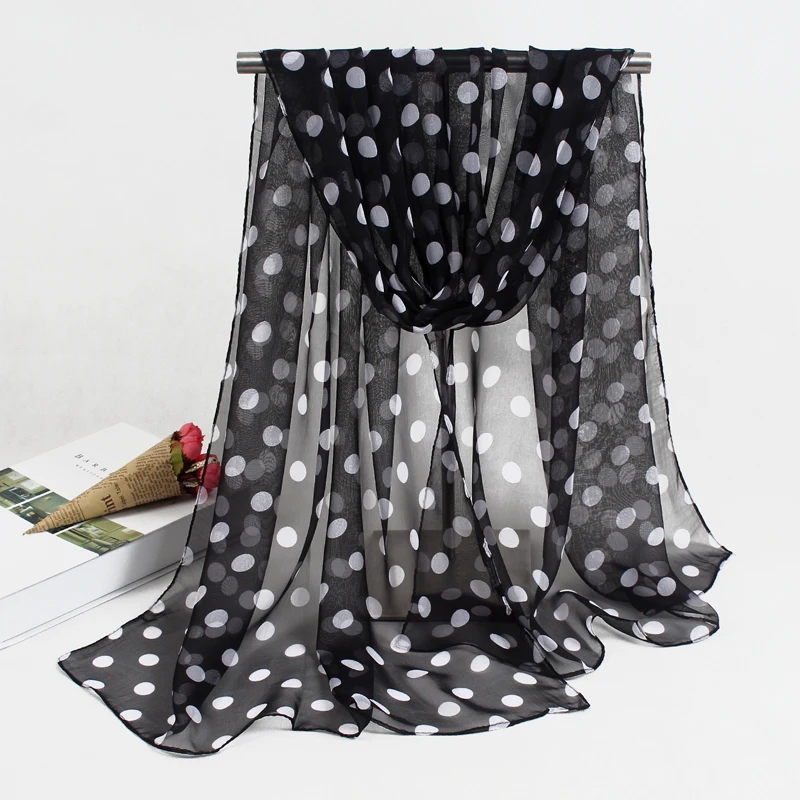 

new arrival 2019 spring and autumn chiffon georgette women scarf polyester dot pattern design long soft silk shawl FZ056