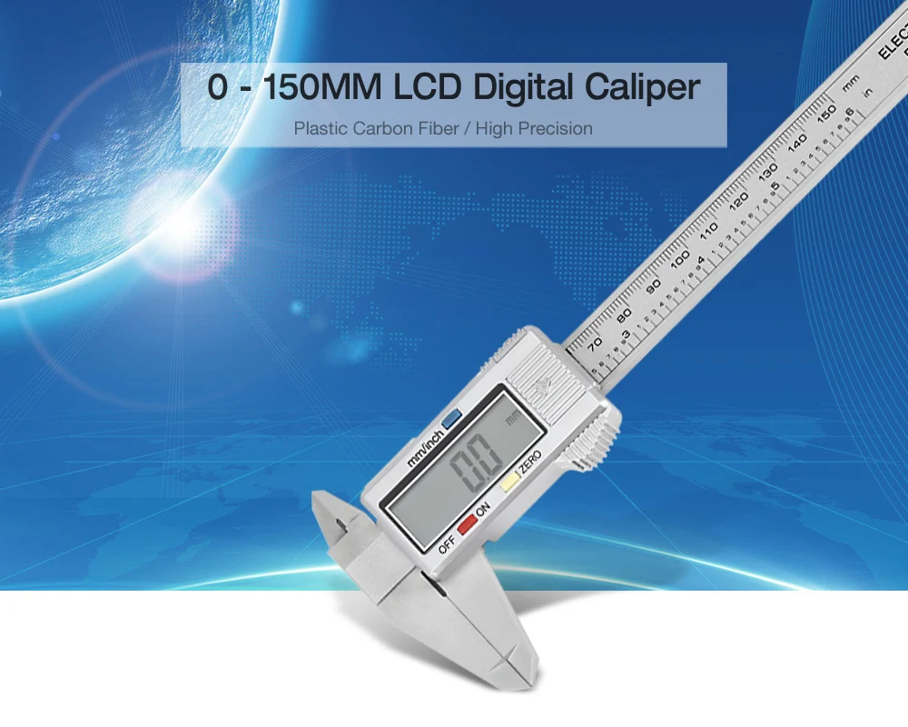 Электронный цифровой микрометр с ЖК-дисплеем 0-150 мм, пластиковый калипер из углеродного волокна, Измерительный Цифровой штангенциркуль