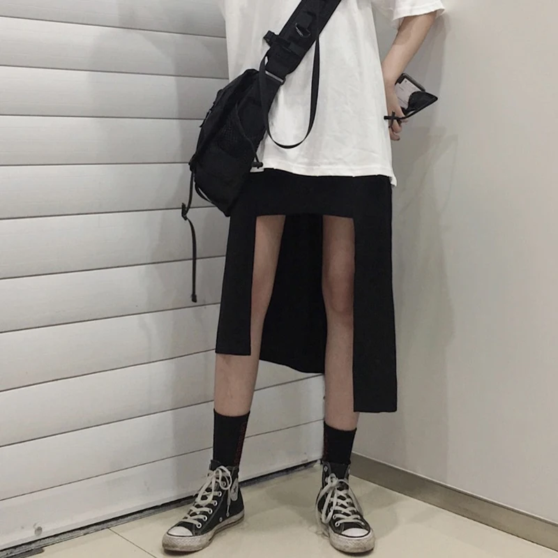 Сексуальные дизайнерские женские юбки с разрезом, тонкая юбка в стиле Харадзюку, холодная черная нестандартная юбка с высокой талией, Женская длинная стильная темная юбка