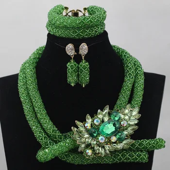 

Unique Design Shiny Green Costume For Women African Jewelry Sets Crystal Bridal Indian Necklace Jewelry Set Free Shipping HX909