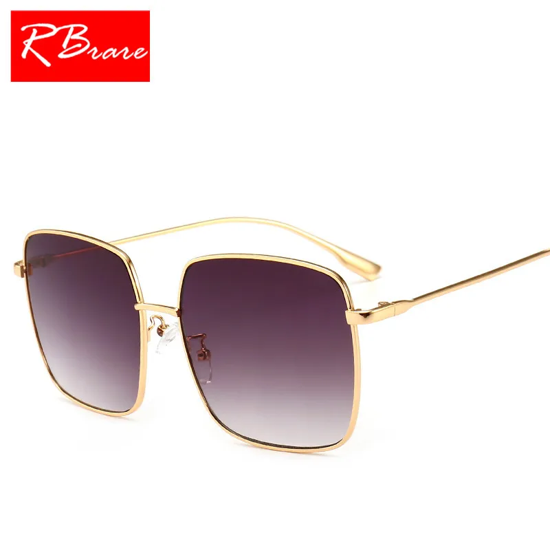 

RBRARE 2019 New Metal Square Flat Mirror Sunglasses Women Round Face Lady Sun Glasses Vintage Big Frame Female Sunglasses