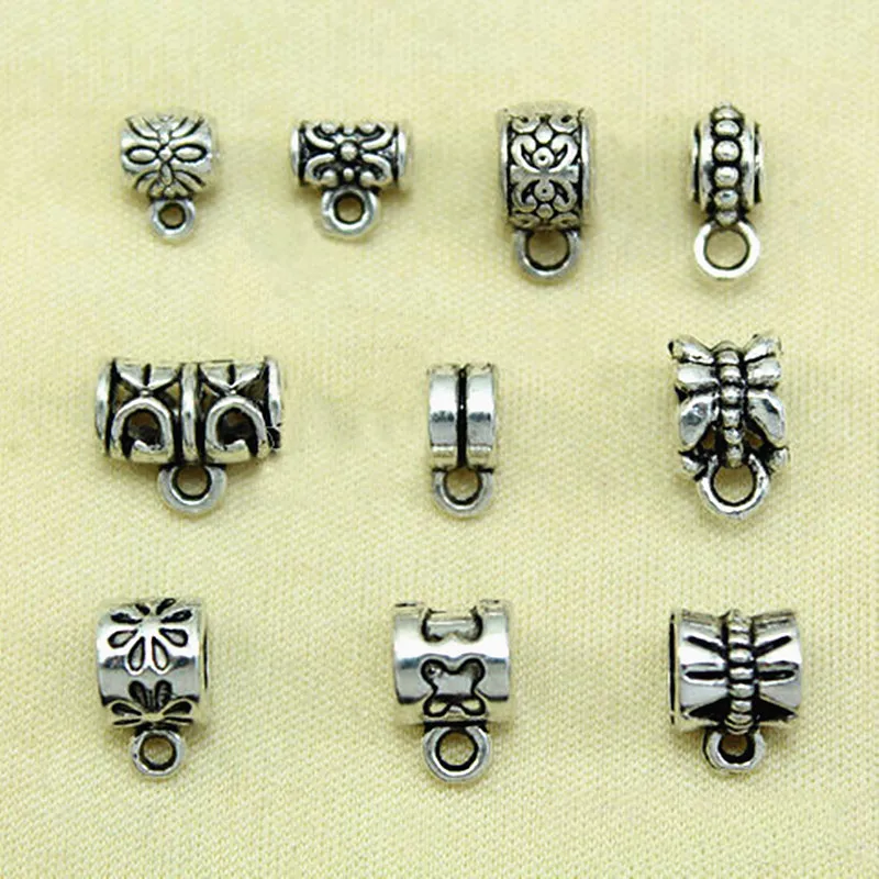 25Pcs Antiqued Silver Flower Bail Bead Fit Bracelet Charms Connectors 7.5x9.5mm