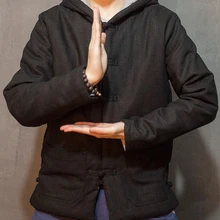 TANGNEST теплая Повседневная Удобная мужская куртка в китайском стиле мужская одежда хлопковое пальто с капюшоном и пряжкой MWM1677