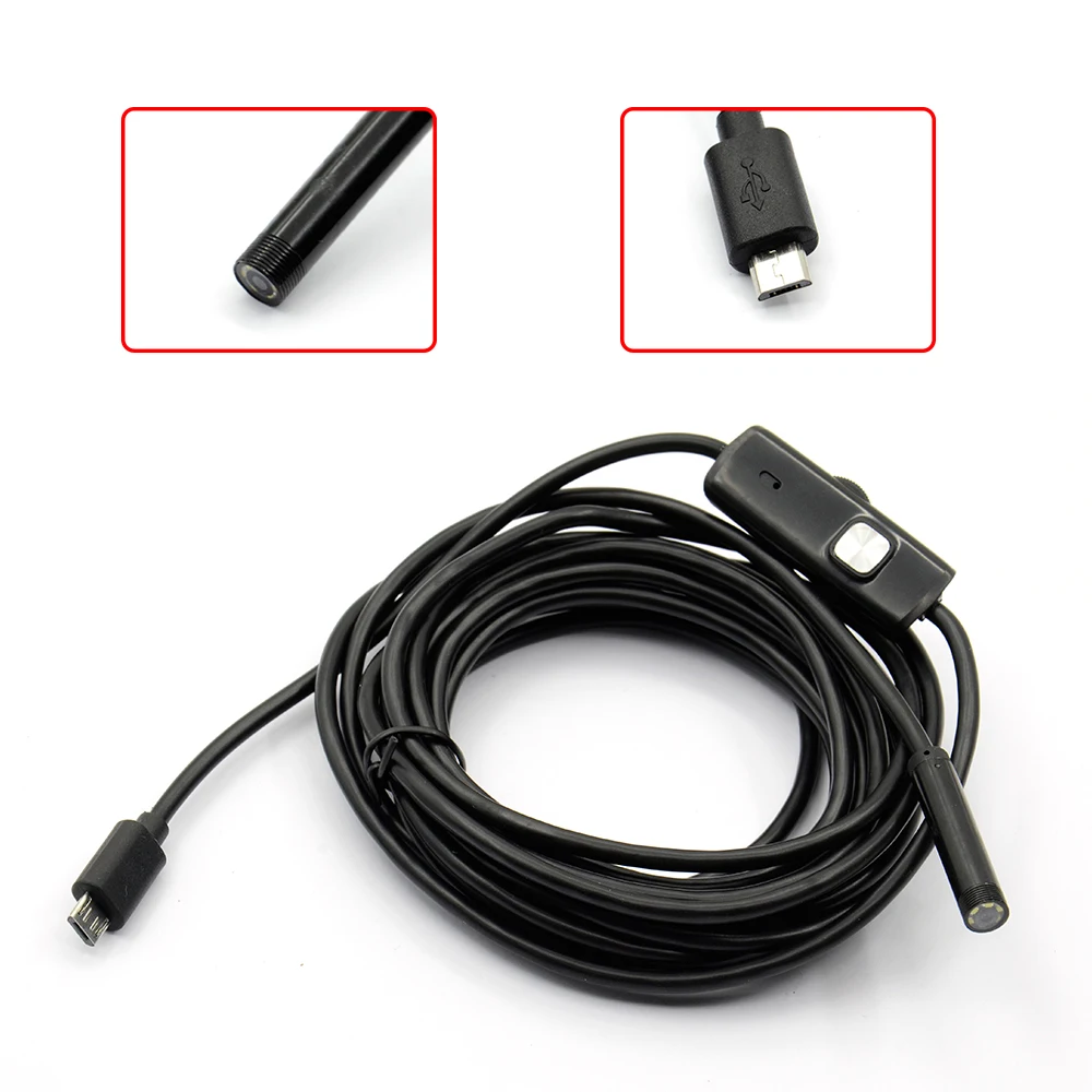 Водонепроницаемый эндоскоп 6 светодиодов 7 мм 1 м 5 2 3 Android 1/9 CMOS мини USB камера для