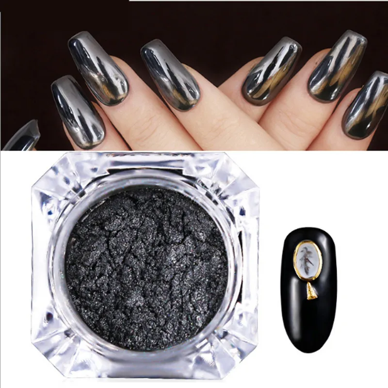 

1 Box/Set Mirror Nail Powder Black Bline Champagne Chrome Pigment Nail Glitter Dust UV Gel Polish Decoration