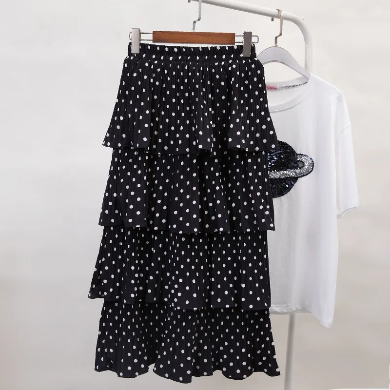 

Half-length Chiffon Pleated Half-length In The New Korean Version of Loose Waist Corrugated Cake of 2019 Black skirt Women