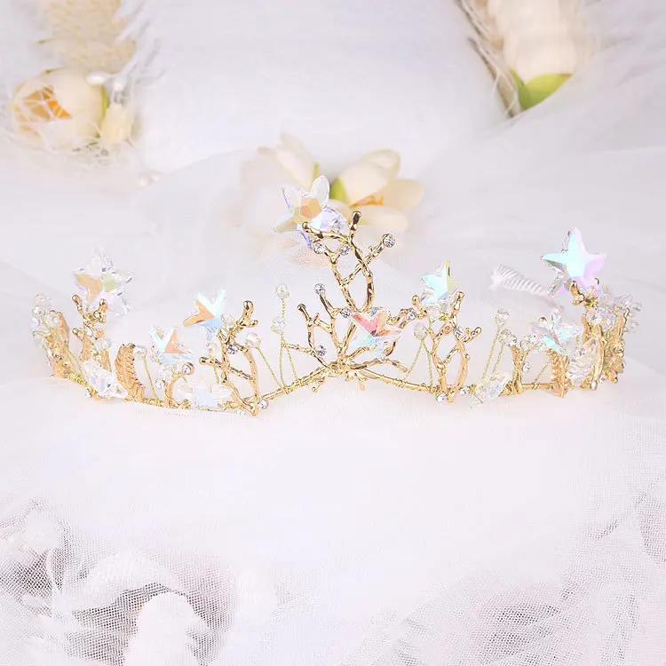 Shining starfish Wedding Tiara Bride Hair Ornaments For Women Prom Hair Jewelry Accessories Gold Vine Chaplet Bridal Crown