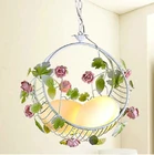 Best Price as low as $163.80 modern pendant lamp pink ceramic rose wrought iron flower and leaf pendant lighting green white color free shipping