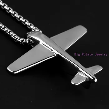 

48*44mm Hiphop Style Fashion Mens Polishing Silver Color Stainless Steel Pendant Plane Aircraft Necklace With Free 60cm Chain