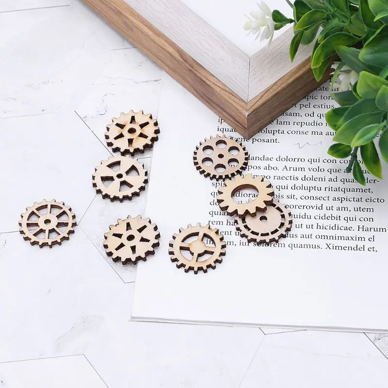 

50pcs Laser Cut Wood Gear Embellishment Wooden Shape Craft Wedding Decor