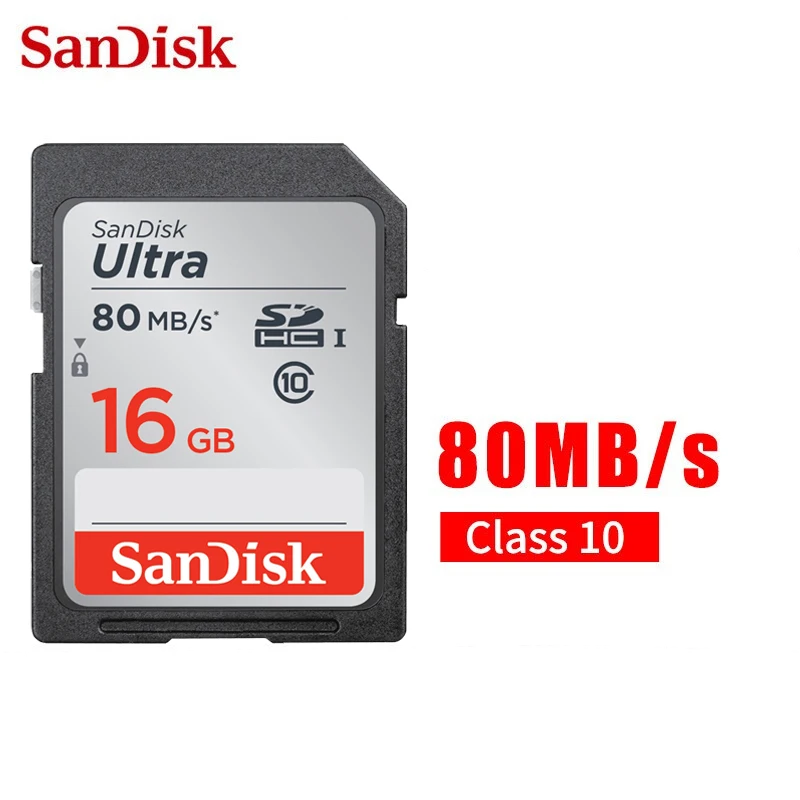 Двойной флеш-накопитель SanDisk Ultra карты памяти SD 128 Гб 64 ГБ 32 ГБ оперативной памяти, 16 Гб встроенной памяти, 80 МБ/с. карт SD карта SDXC Class10 C10 V30 в формате 4K UHD, для Камера SD карты