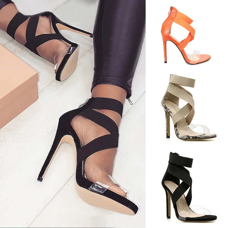Women Pumps Fashion High Heels Transparent Shoes Women Jelly Sandals Sexy Heels Cross-tied Party Shoes Pumps & Enlargers 35-43