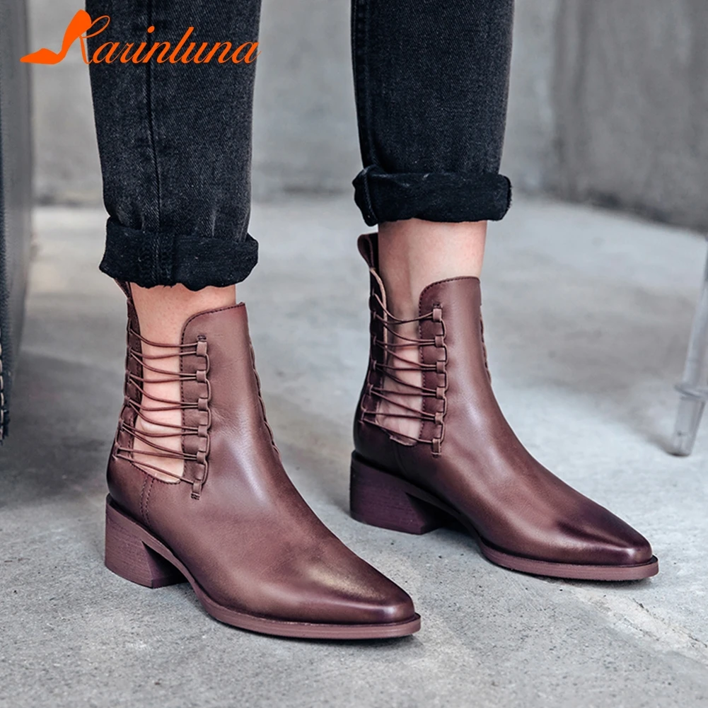 

KARINLUNA New Fashion High Quality Genuine Cow Leather Shoes Ankle Boots Woman Spring Autumn women's Ankle Boots Woman