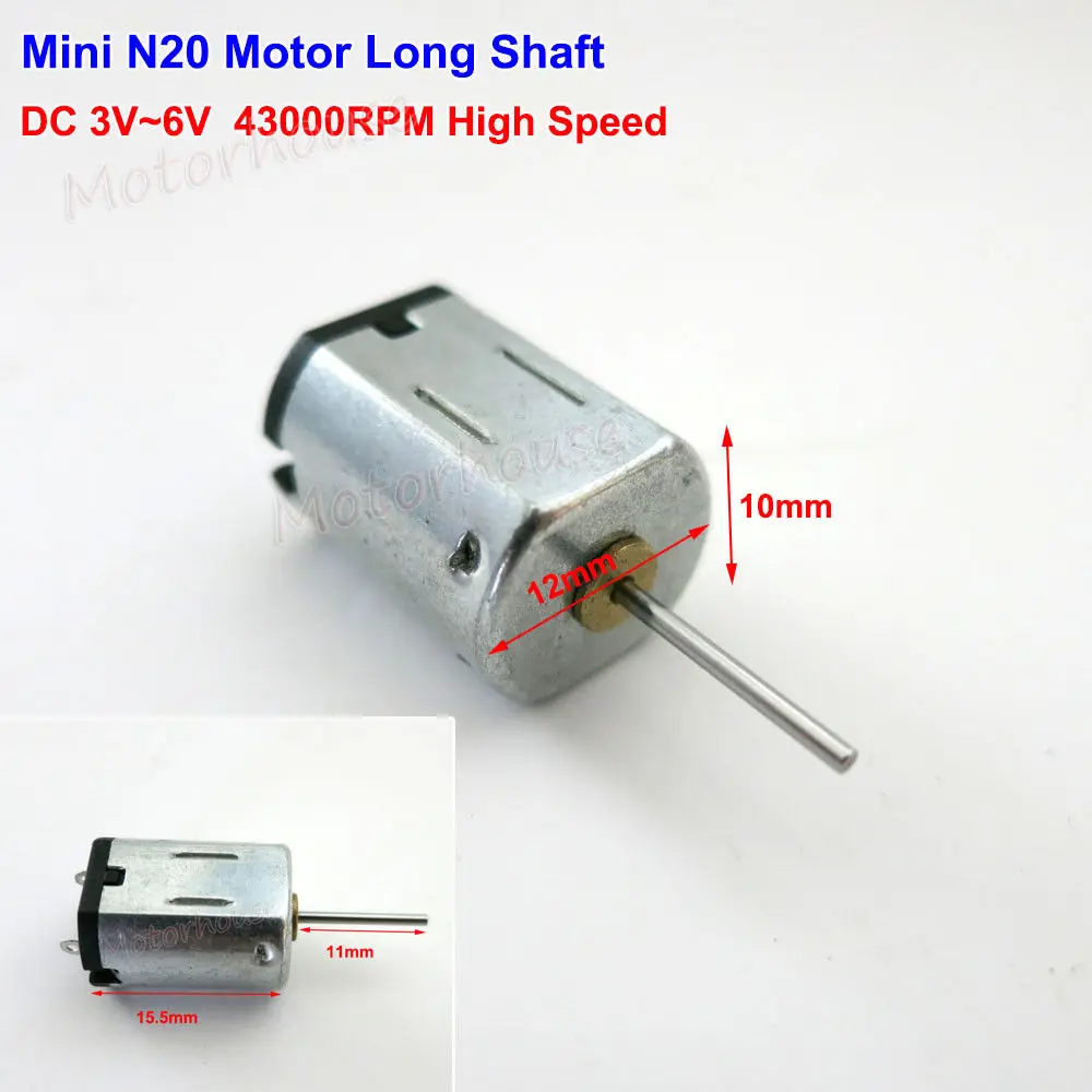 Микро 10 мм * 12 DC 3V 5V 6V 43000RPM высокоскоростной длинный вал Мини N20 мотор DIY RC самолет