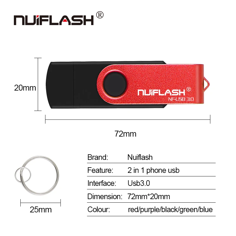 Nuiflash флеш-накопитель otg usb флеш-накопитель 4 ГБ, 8 ГБ, 16 ГБ, 32 ГБ, 64 ГБ для android, мобильный телефон, флеш-карта памяти, флешка, мини usb 3,0