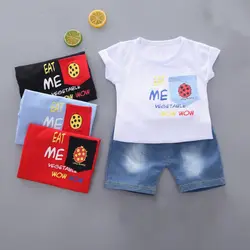 Комплект детской одежды, одежда для маленьких мальчиков, футболка с короткими рукавами и принтом из мультфильма + джинсовые шорты