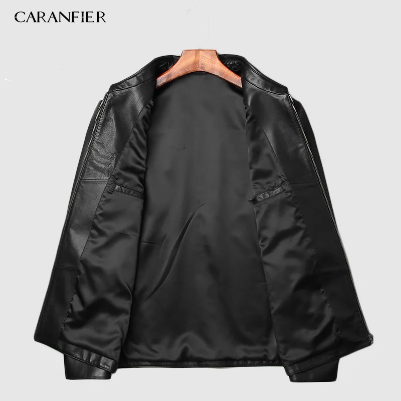 CARANFIER новые Брендовые мужские Куртки из натуральной овчины кожаные повседневные приталенные пальто мотоциклетные черные верхняя одежда, пальто