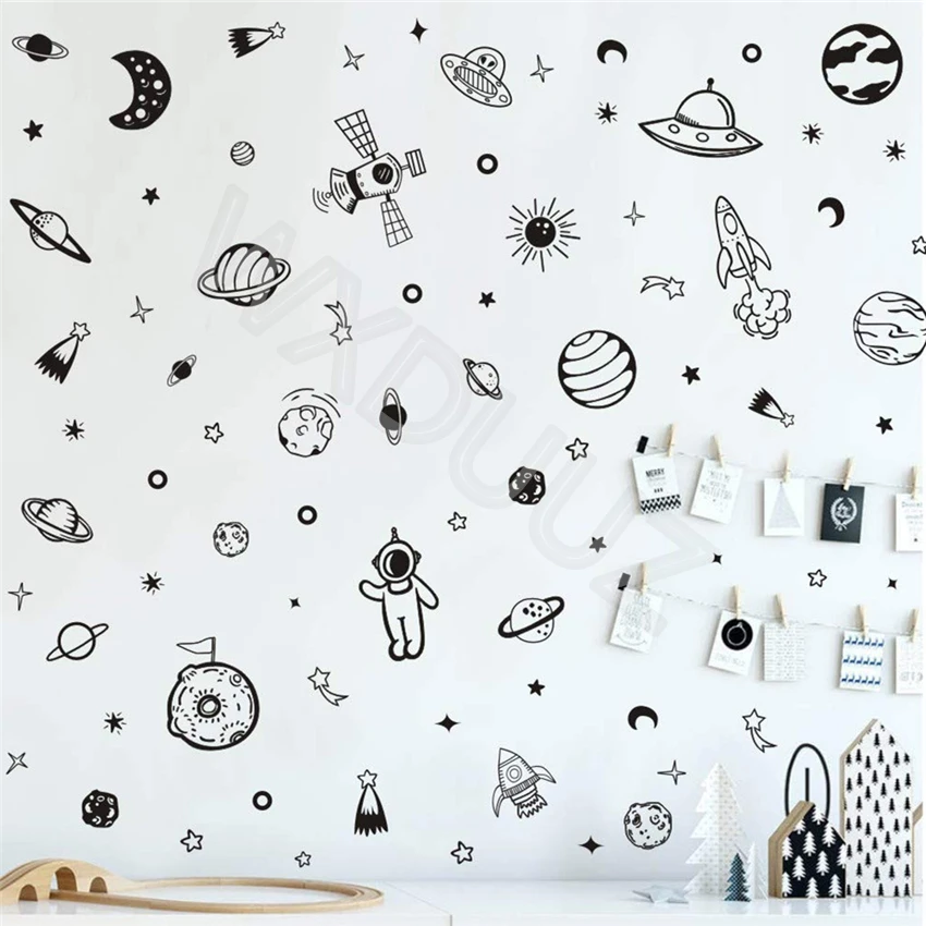 

Space Wall Decal 79Pcs Solar System Planet Wall Sticker for Kids Room Classroom Decoration Minimalist Planets Stars Vinyl Decal