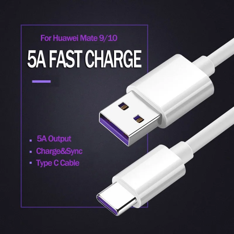Оригинальный кабель Supercharge USB 3 1 Type C 5A супер зарядный для передачи данных Huawei Mate 9 10