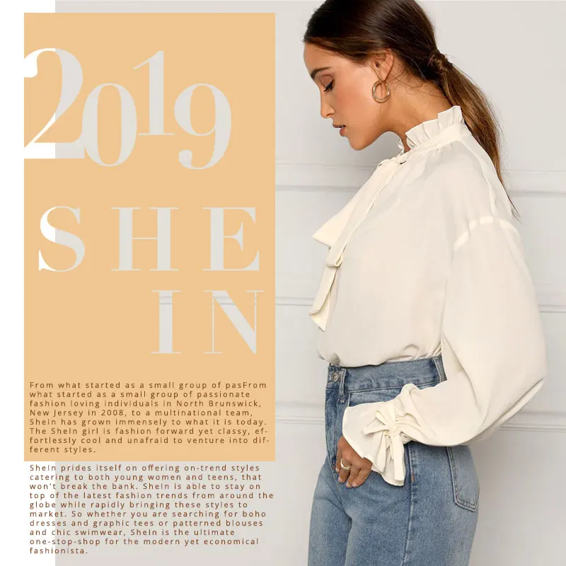 SHEIN Топ С Оригинальным Рукавом И Бантом Элегантная Офисная Блузка С Длинным Рукавом