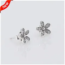 Пуссеты Маргаритка серьги с прозрачным кубическим цирконием Аутентичные стерлингового серебра 925 пробы ювелирные изделия для женщин