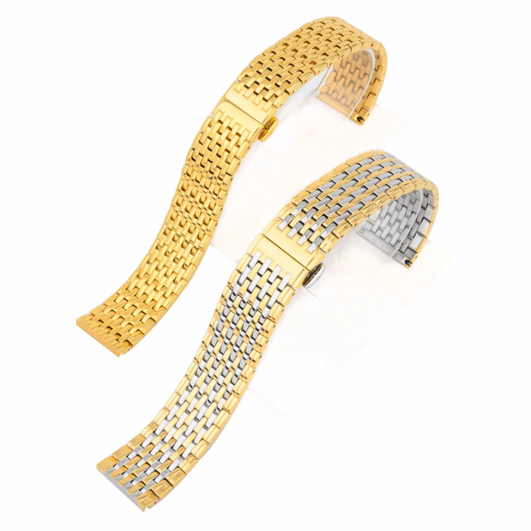 20 22mm Stainless Steel Wrist Watch Band Strap Silver Rose Gold Double Butterfly Clasp Buckle Bracelet For Men Women Relojes