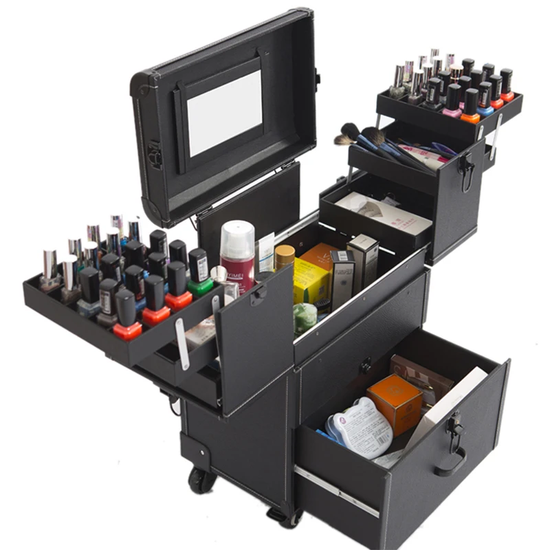 

Brand cosmetic luggage profession travel Trolley Makeup Box Beauty Case professional Luggage Suitcase Bag makeup Universal Wheel