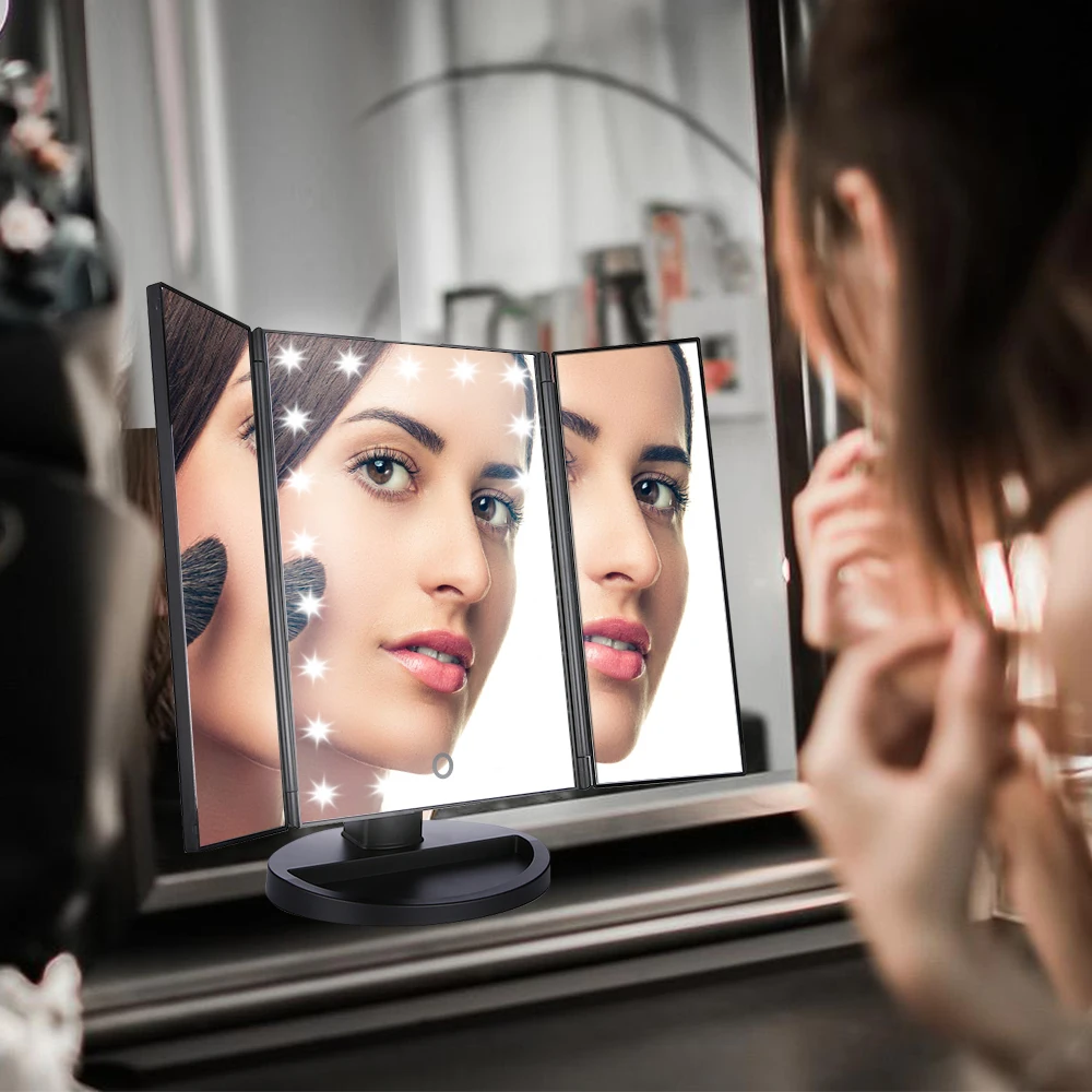 EASEHOLD макияж зеркало с 21 светодиодами косметическое зеркало сенсорный диммер аккумулятор управляемый через USB подставка для настольного ванной путешествия