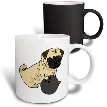 

All Smiles Art Pets Funny Cute Pug Puppy Dog Bowling Cartoon 11oz Magic Transforming Mug