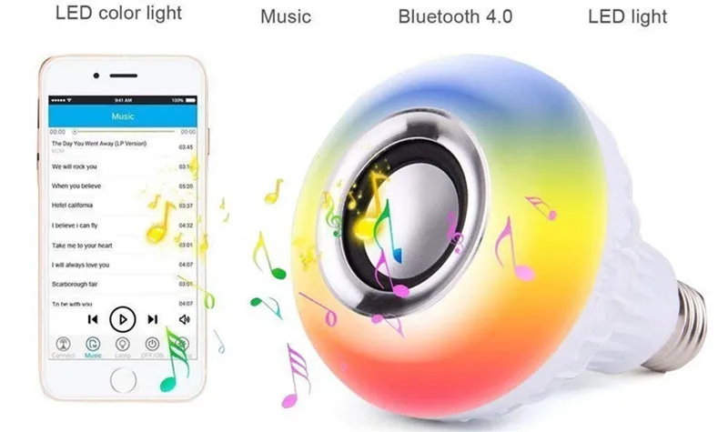 E27 Беспроводной Bluetooth Динамик+ 12 Вт RGB лампа светодиодный светильник 110 В 220 умный светодиодный свет Музыка Аудио плеер с пультом дистанционного управления Управление