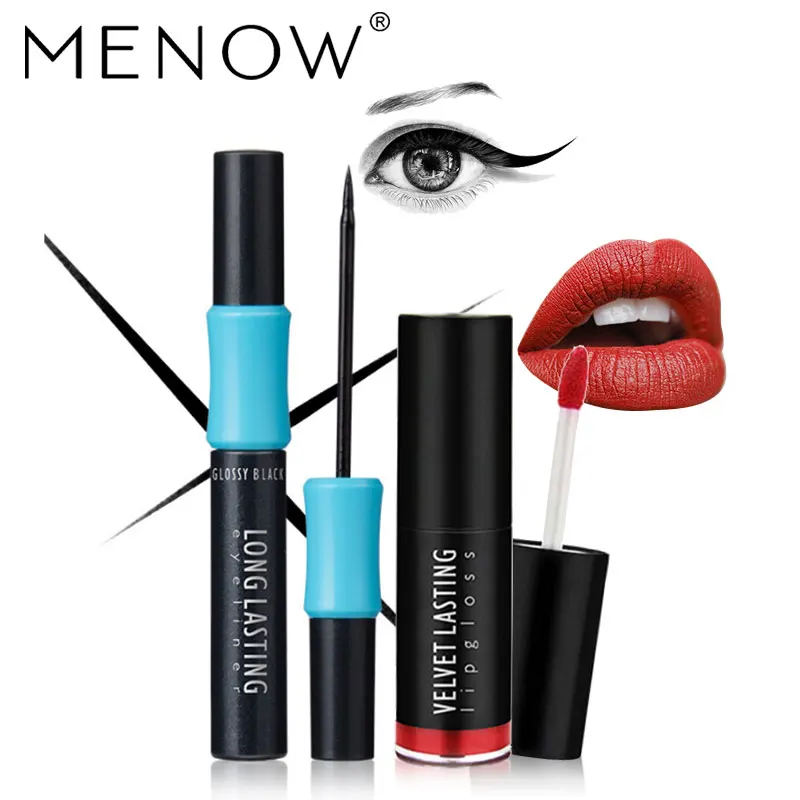 MENOW Make up набор жидких Водостойкая Подводка для глаз и не оставляющая следов от поцелуев долговременная губная помада Косметический