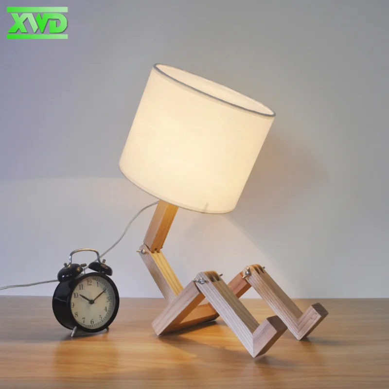 Modern Lovely Robot Shape Wooden Table Lamp E27 Holder 110-240V Parlor Indoor Study Desktop Lighting Bedside Lamps | Лампы и освещение