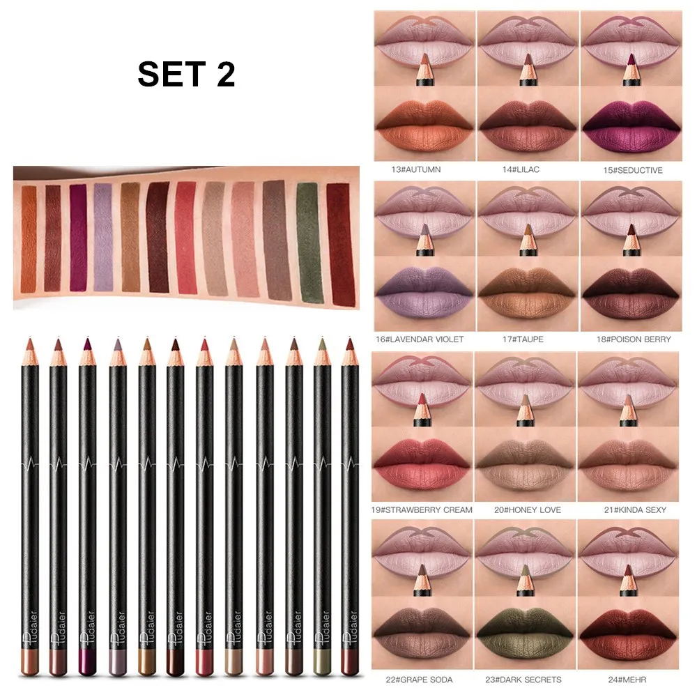 Pudaier 12 шт Matte Lip Liner Pencil Макияж комплект водостойкий лайнер для губ увлажнитель длительного действия красочные мягкие косметика для губ ручка