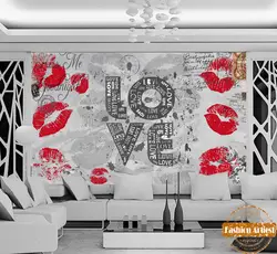 Пользовательские старинные поцелуй росписи обоев красный с принтом в виде губ любовное письмо плакат карта TV диван спальня гостиная