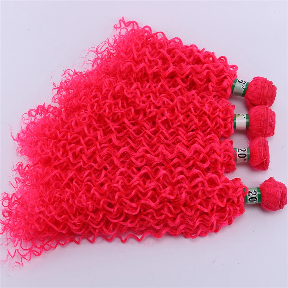 

Angie Kinky Curly Hair Extensions 16-20 Available High Temperature Fiber Hair Bundle Pink Synthetic Hair Weave