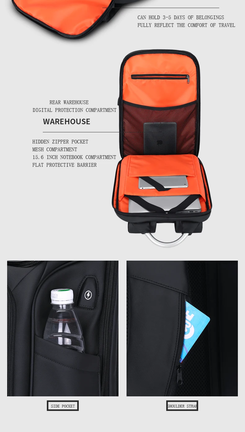 Мужская сумка для зарядки через USB, 17 дюймов, бизнес рюкзак для ноутбука, водонепроницаемый, Противоугонный, большая емкость, Mochila, рюкзак для отдыха и путешествий, сумка